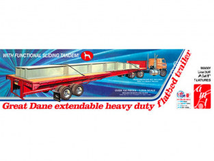 AMT maquette camion 1111 Great Dane Remorque Plateau Extensible tracteur non inclus 1/25
