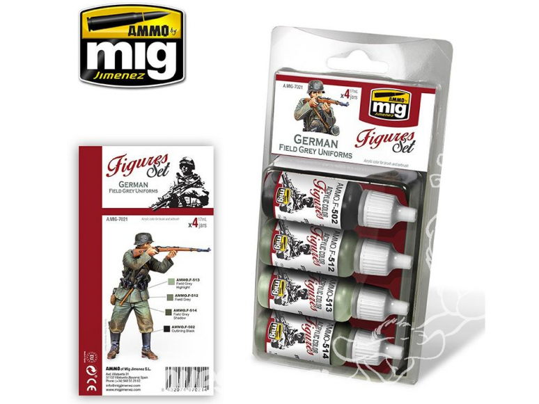 MIG peinture Figurines 7021 Set Uniformes Allemands Field Grey 4 x 17ml