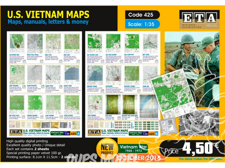 ETA diorama 425 Cartes manuels lettres et argent guerre du vietnam 1/35