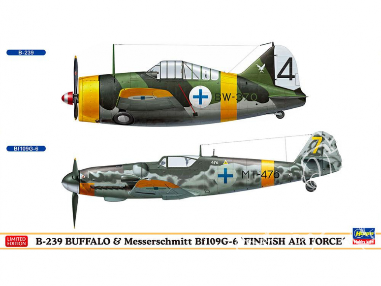 Hasegawa maquette avion 02279 B-239 Buffalo et Messerschmitt Bf 109 G-6 "Armée de l'air finlandaise" 1/72