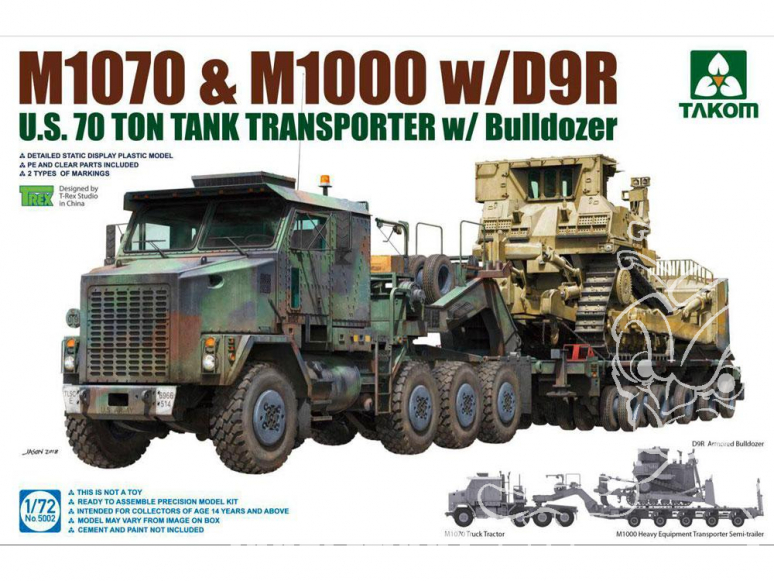 Takom maquette militaire 5002 US M1070 SEMI-REMORQUE M1000 70 Ton TANK TRANSPORTER avec BULLDOZER D9R 1/72