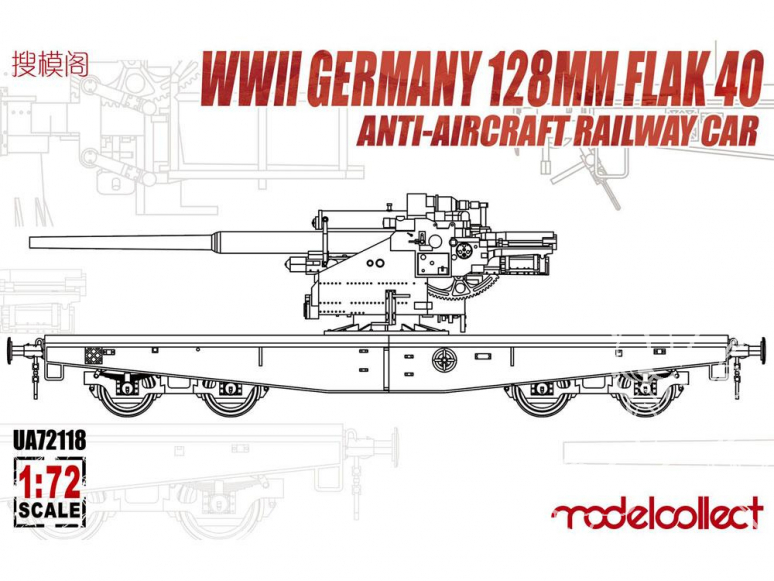 Modelcollect maquette militaire 72118 Wagon antiaérien equipé d'un Flak 40 128 mm Allemagne WWII 1/72