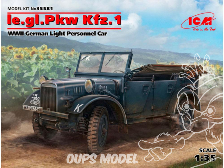 Icm maquette militaire 35581 Kfz.1 voiture du personnel léger allemande de la Seconde Guerre mondiale 100% nouveaux moules 1/35