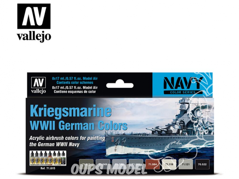 Vallejo Set Model Air 71615 Couleurs Kriegsmarine - Marine Allemande WWII 8 x 17ml