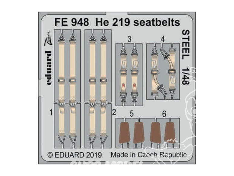 EDUARD photodecoupe avion FE948 Harnais métal Heinkel He 219 Tamiya 1/48