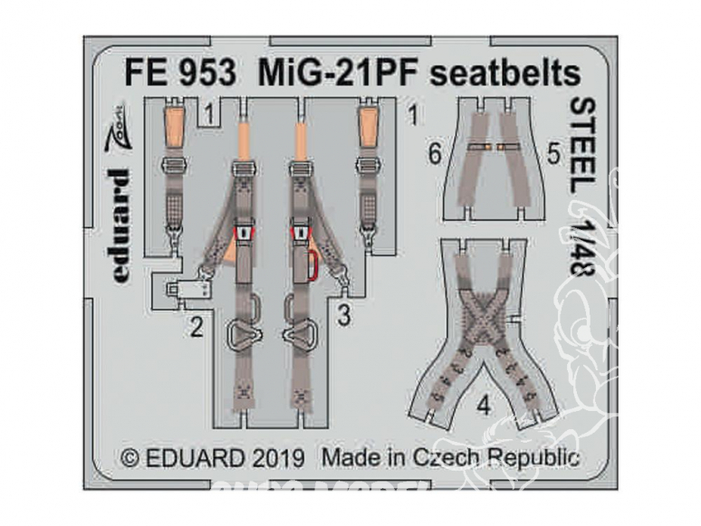 EDUARD photodecoupe avion FE953 Harnais métal MIG-21PF Eduard 1/48
