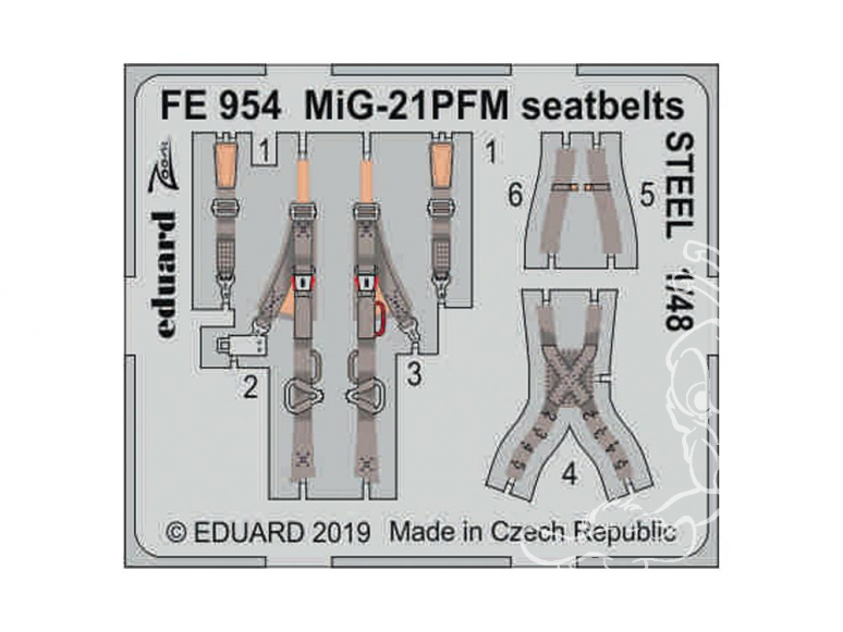 EDUARD photodecoupe avion FE954 Harnais métal MIG-21PFM Eduard 1/48