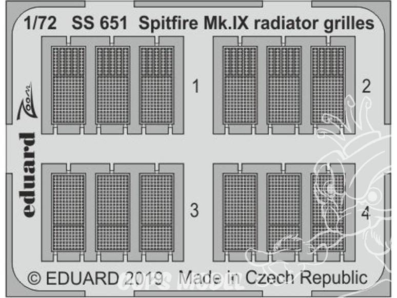 Eduard photodecoupe avion SS651 Spitfire Mk.IX grilles de radiateur Eduard 1/72