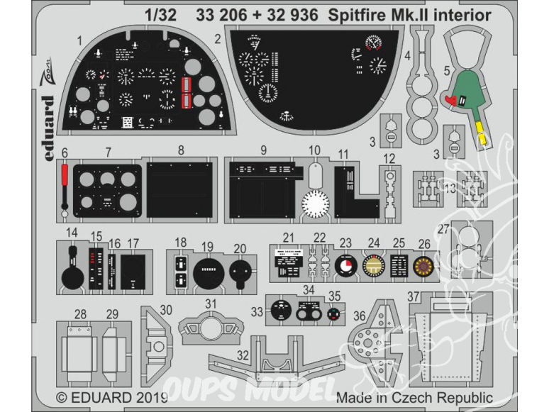 Eduard photodécoupe avion 33206 Zoom Intérieur Spitfire Mk.II Revell 1/32