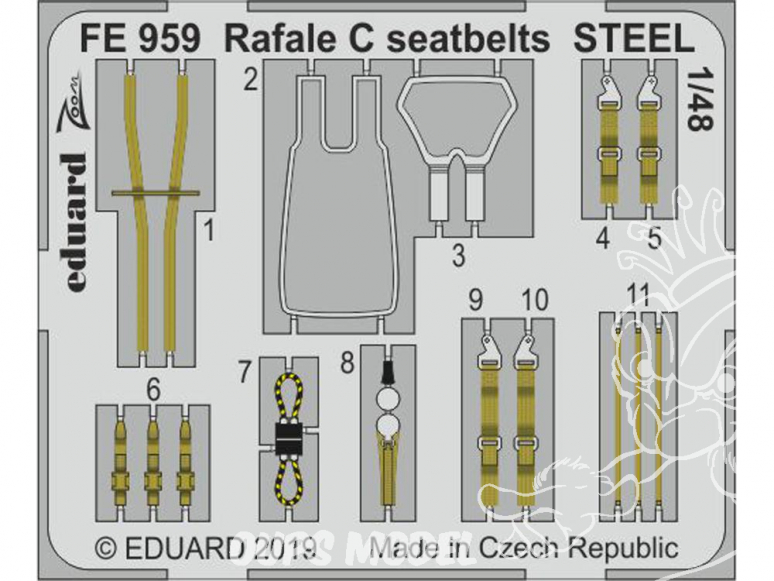 EDUARD photodecoupe avion FE959 Harnais métal Rafale C Revell 1/48