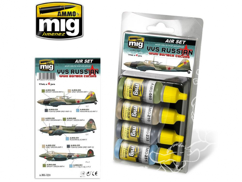 MIG peinture 7224 Set couleurs Russes VVS Bombardiers WWII 4 x 17ml