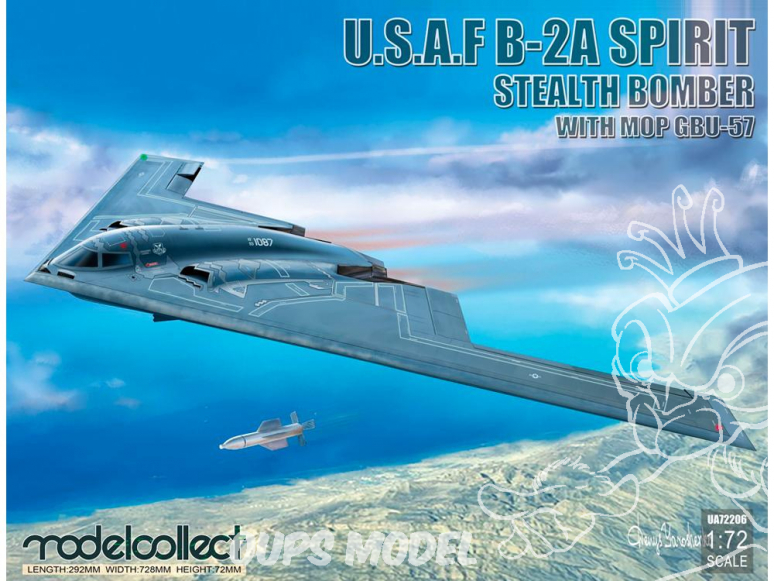 Modelcollect maquette Avion UA-72206 Bombardier Furtif USAF B-2A avec MOP GBU-57 1/72
