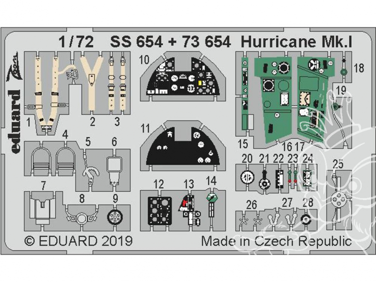 Eduard photodecoupe avion 73654 Amélioration Hurricane Mk.I Arma Hobby 1/72