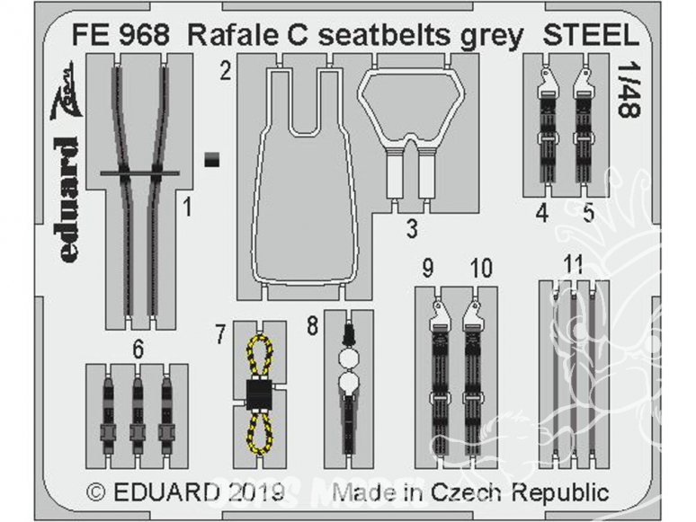 EDUARD photodecoupe avion FE968 Harnais gris en métal Rafale C Revell 1/48