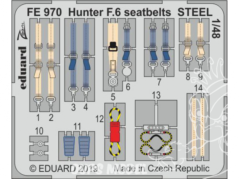 EDUARD photodecoupe avion FE970 Harnais métal Hunter F.6 Airfix 1/48