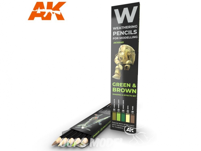 Ak interactive AK10040 Set de Crayons acryliques de vieillissement Vert et Brun Ombres et effets