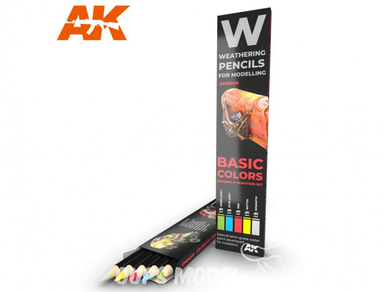 Ak interactive AK10045 Set de Crayons acryliques de vieillissement Couleurs de base - Set ombres et dégradations