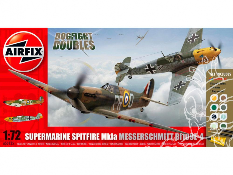 Airfix maquette avion A50135 Spitfire MkIa et Messerschmitt Bf109E-4 Dogfight Doubles Gift Set 1/72