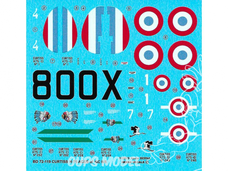 BERNA DECALS BD72-119 Curtiss H-75 Aces of GcII/5 1/72