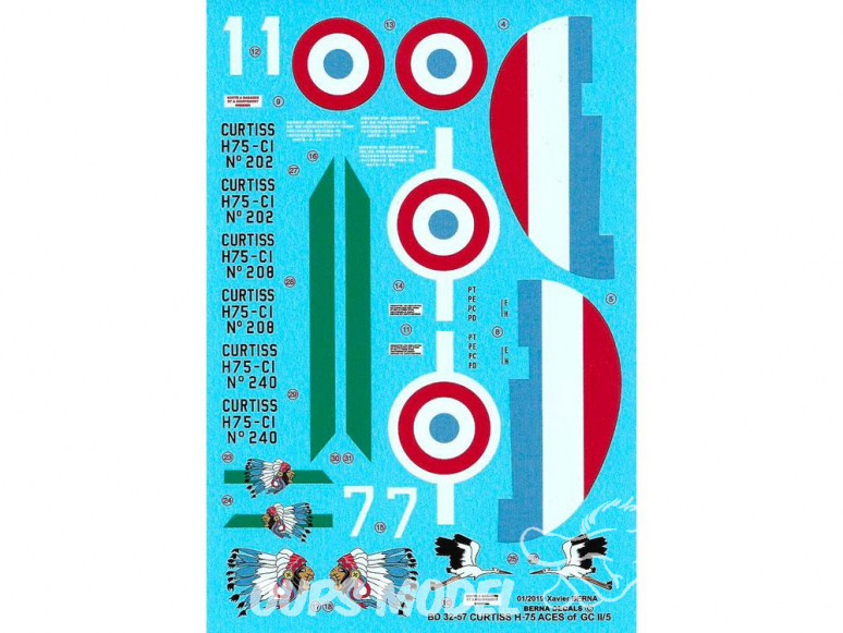 DECALQUES BERNA DECALS BD32-57 Curtiss H-75 Aces of GcII/5 1/32