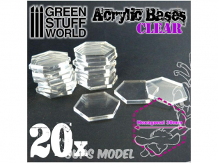 Green Stuff 503432 Socles Acryliques HEXAGONAL 30 mm Transparent