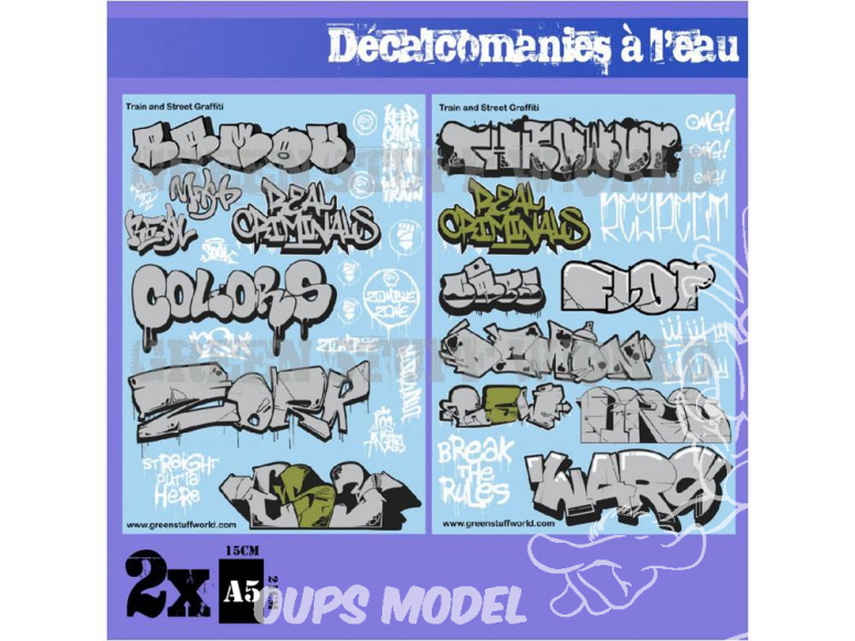 Green Stuff 503678 Decalcomanies a l'eau - Mix Trenes et Graffitis - Argent et Or