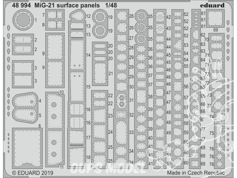 EDUARD photodecoupe avion 48994 Panneaux de surface MIG-21 Eduard 1/48