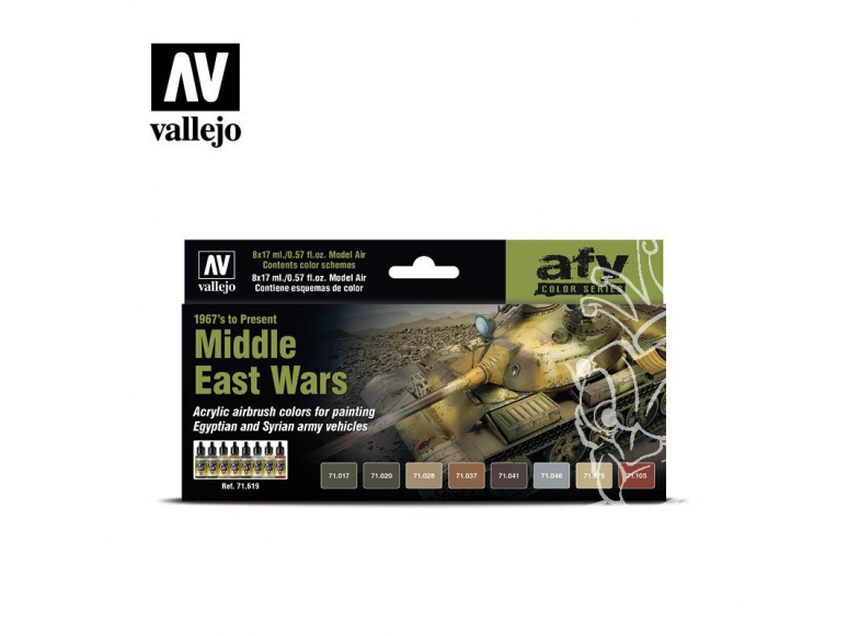 Vallejo Set Afv Color series 71619 Guerres du Moyen-Orient (de 1967 à nos jours) Egyptien et syrien 8x17ml