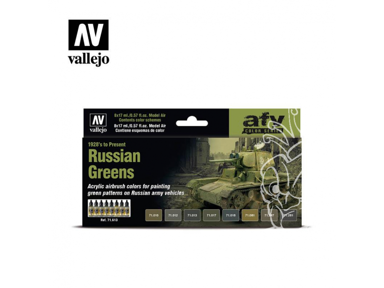 Vallejo Set Afv Color series 71613 Verts russes (1928 à nos jours) 8x17ml