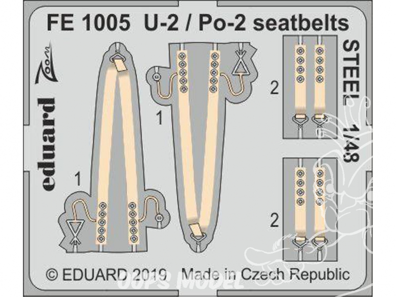 EDUARD photodecoupe avion FE1005 Harnais métal U-2 / Po-2 Icm 1/48