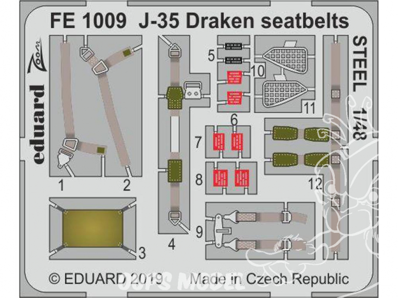 EDUARD photodecoupe avion FE1009 Harnais métal J-35 Draken Hasegawa 1/48