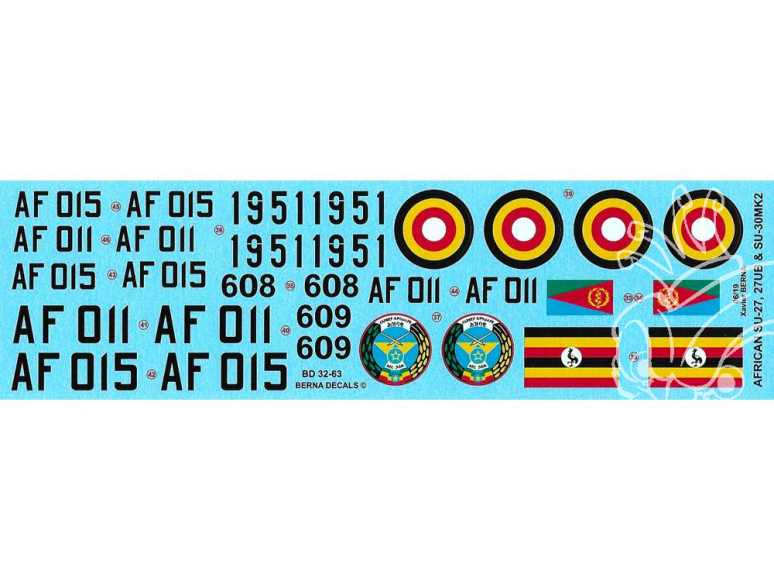 DECALQUES BERNA DECALS BD32-63 Sukhoi SU-27 et 30 Africa 1/32