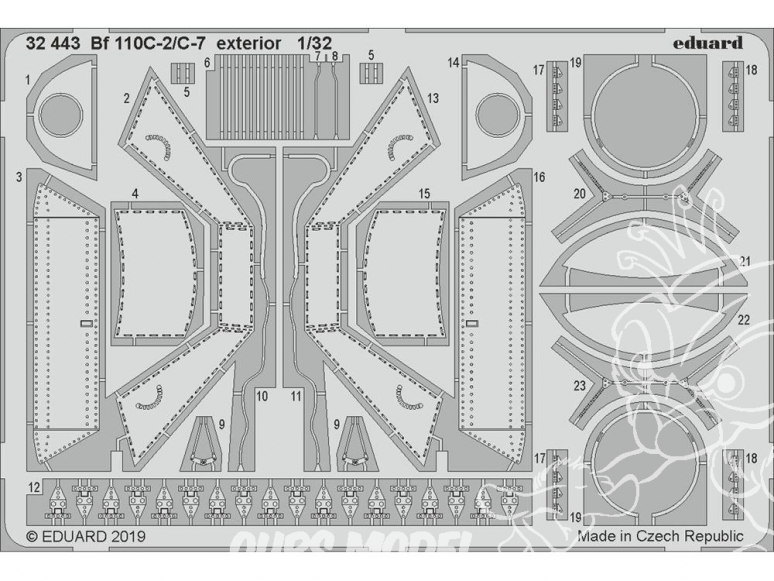 Eduard photodécoupe avion 32443 Extérieur Messerschmitt Bf 110C-2 / C-7 Revell 1/32