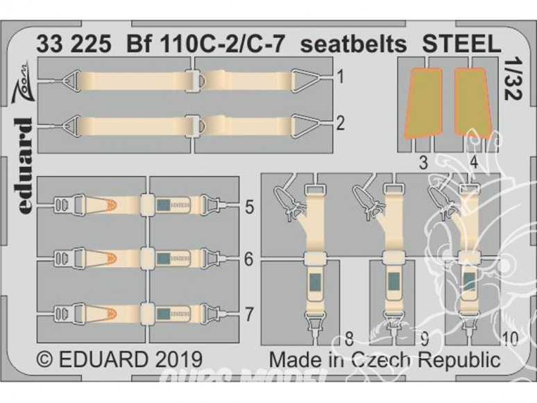 Eduard photodécoupe avion 33225 Harnais métal Messerschmitt Bf 110C-2 / C-7 Revell 1/32