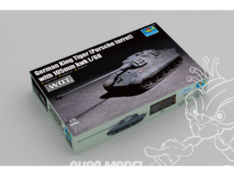 TRUMPETER maquette militaire 07161 Char allemand Tiger King (tourelle Porsche) canon 105mm kwk L / 68 WWII 1/72