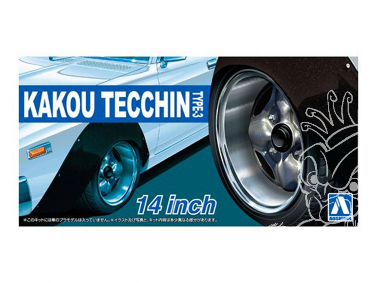 Aoshima maquette voiture 54697 Jantes Kakou Tecchin Type-3 14" et pneus 1/24