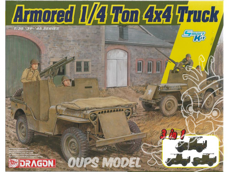 Dragon maquette militaire 6727 Jeep 4x4 blindé 1/4 tonne avec mitrailleuse / .50 cal (3 en 1) 1/35