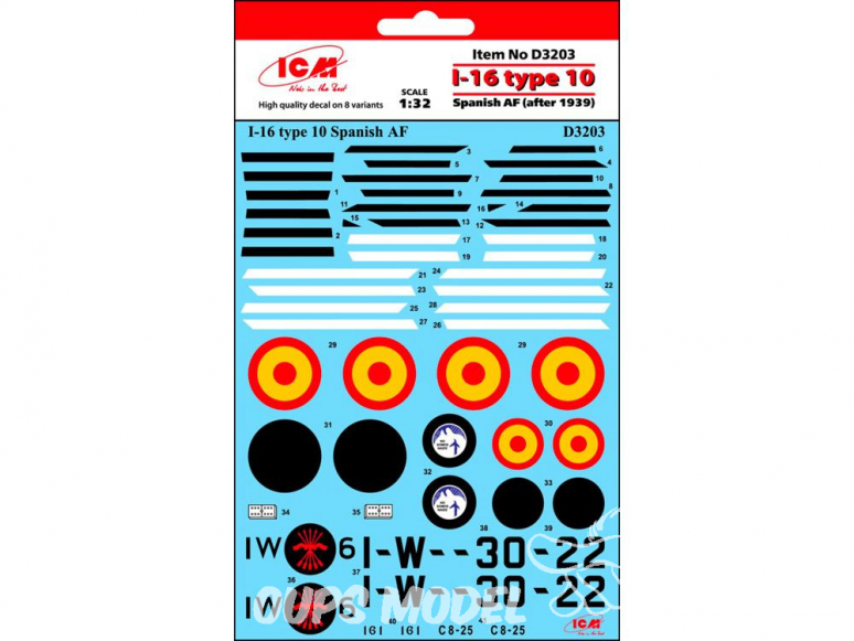Icm decalques D3203 Marquages I-16 type 10 République espagnole AF apres 1939 1/32