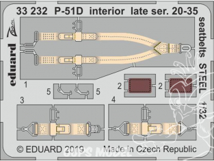 Eduard photodécoupe avion 33232 Harnais métal P-51D Service tardif 20-35 Tamiya 1/32