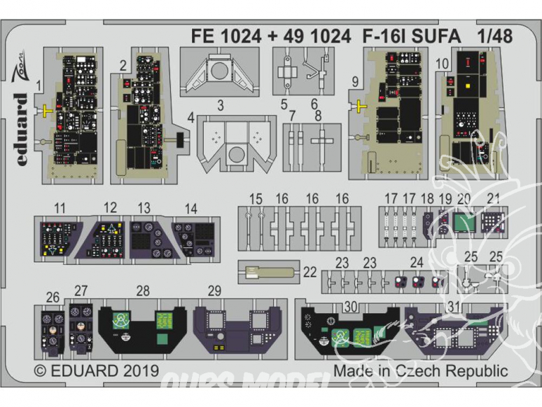 EDUARD photodecoupe avion FE1024 Zoom Intérieur F-16I SUFA Hasegawa 1/48