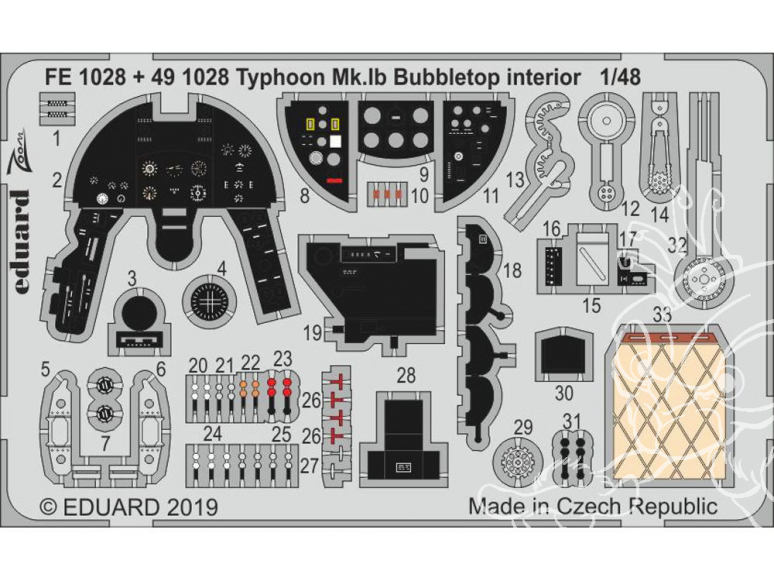 EDUARD photodecoupe avion FE1028 Zoom Amélioration Typhoon Mk.Ib Bubbletop Hasegawa / Italeri 1/48