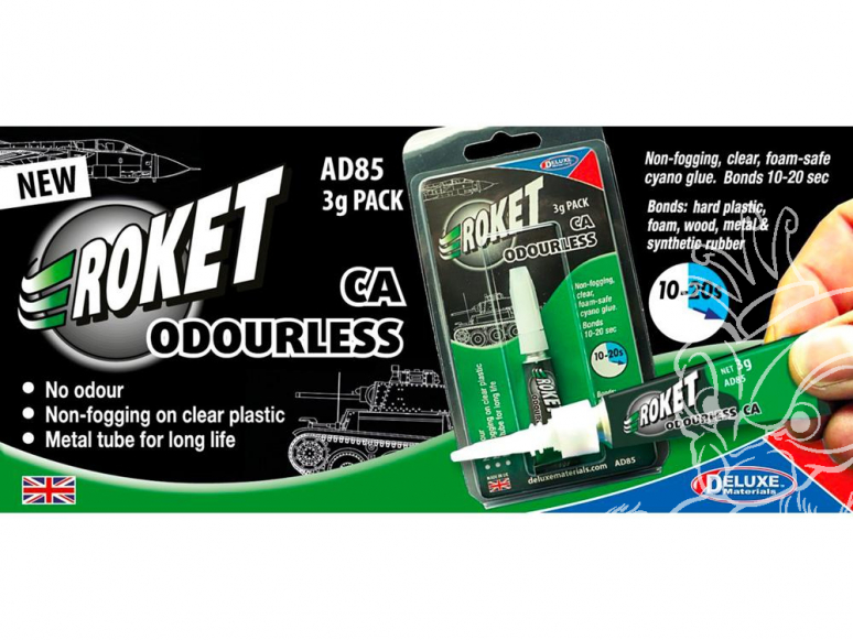 DELUXE MATERIALS colle AD85 Roket Odourless 3g Ciano gel