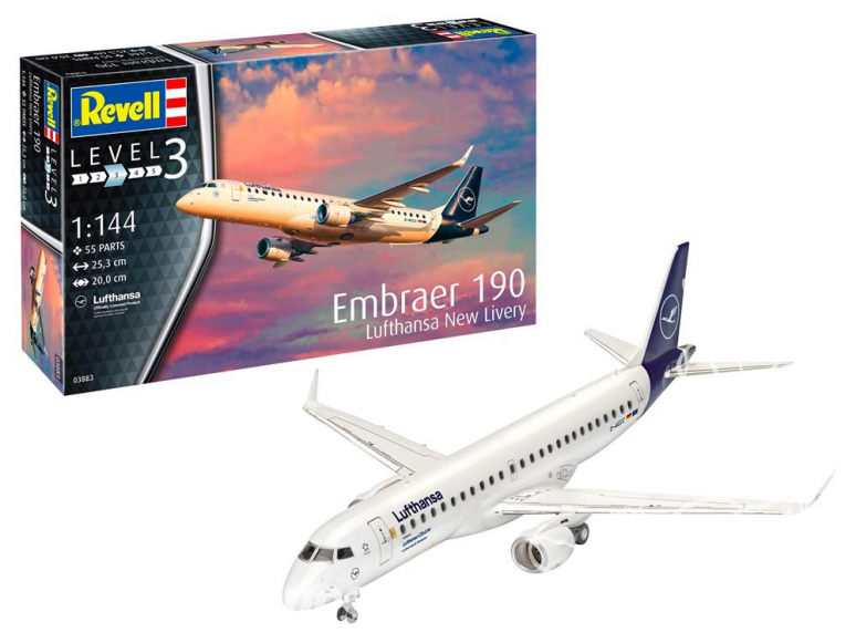 Revell maquette model set avion 03883 Embraer 190 Lufthansa "New Livery" 1/144