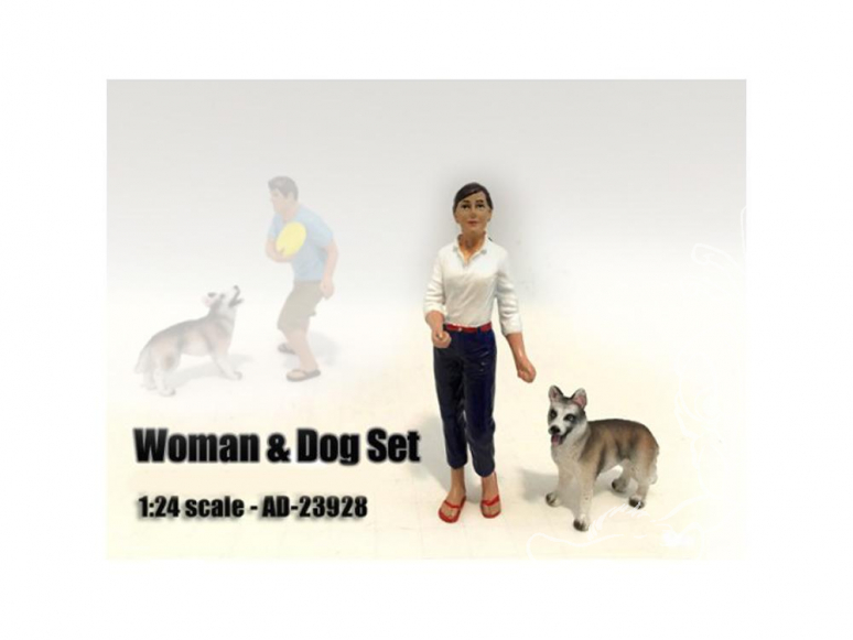 American Diorama figurine AD-23928 Femme + Chien 1/24