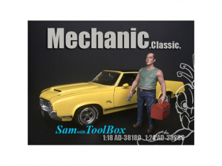 American Diorama figurine AD-38280 Mécanicien - Sam avec caisse à outils 1/24