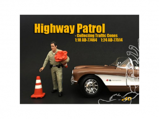 American Diorama figurine AD-77514 Police Autoroute - Collecte de cônes de signalisation 1/24