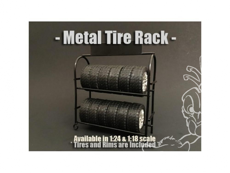 American Diorama accessoire AD-77530 Support de pneus en métal + roues 1/24