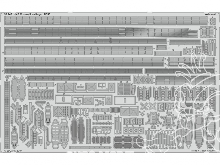 Eduard photodecoupe bateau 53243 Rambardes HMS Cornwall Trumpeter 1/350