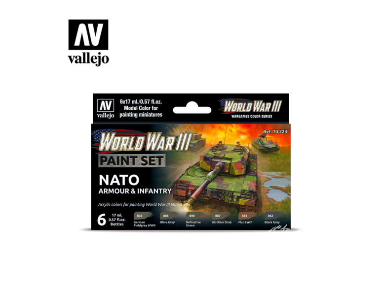 Vallejo Set Wargames Color Series 70223 WWIII Armée et infanterie de l'OTAN 6 pots de peintures 17ml