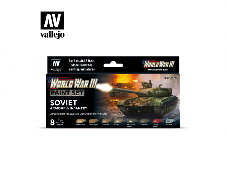 Vallejo Set Wargames Color Series 70221 WWII Blindés Soviétique et Infanterie 8 pots de peintures 17ml